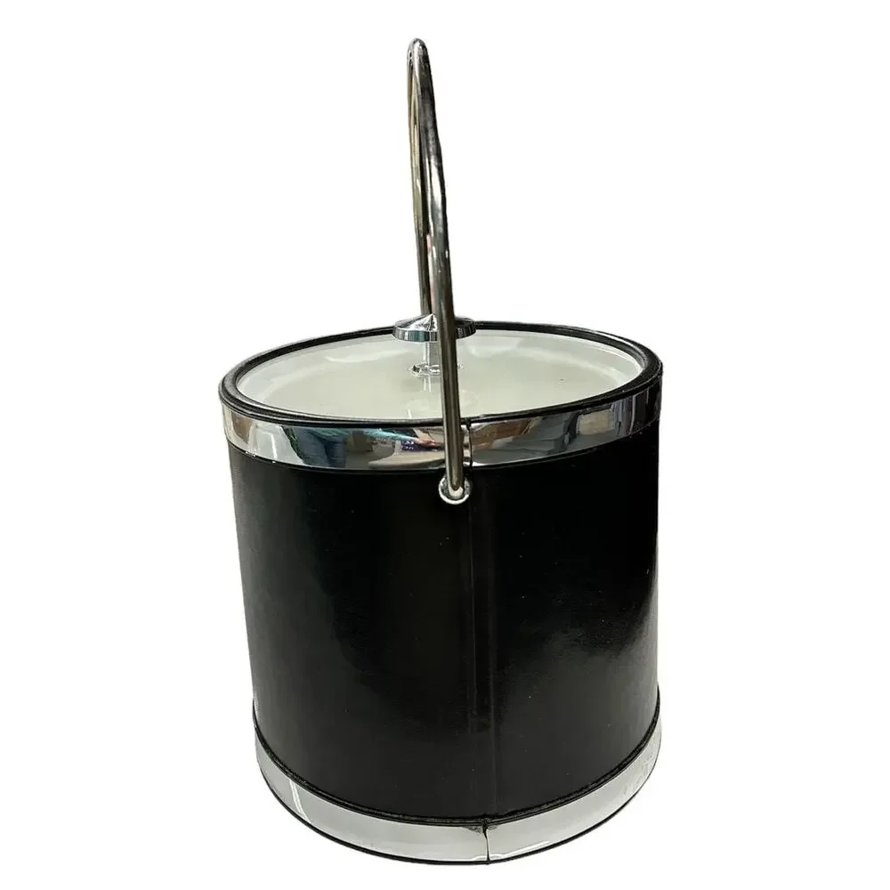 Vintage Mid Century Modern Faux‎ Leather Bar Ware Ice Bucket